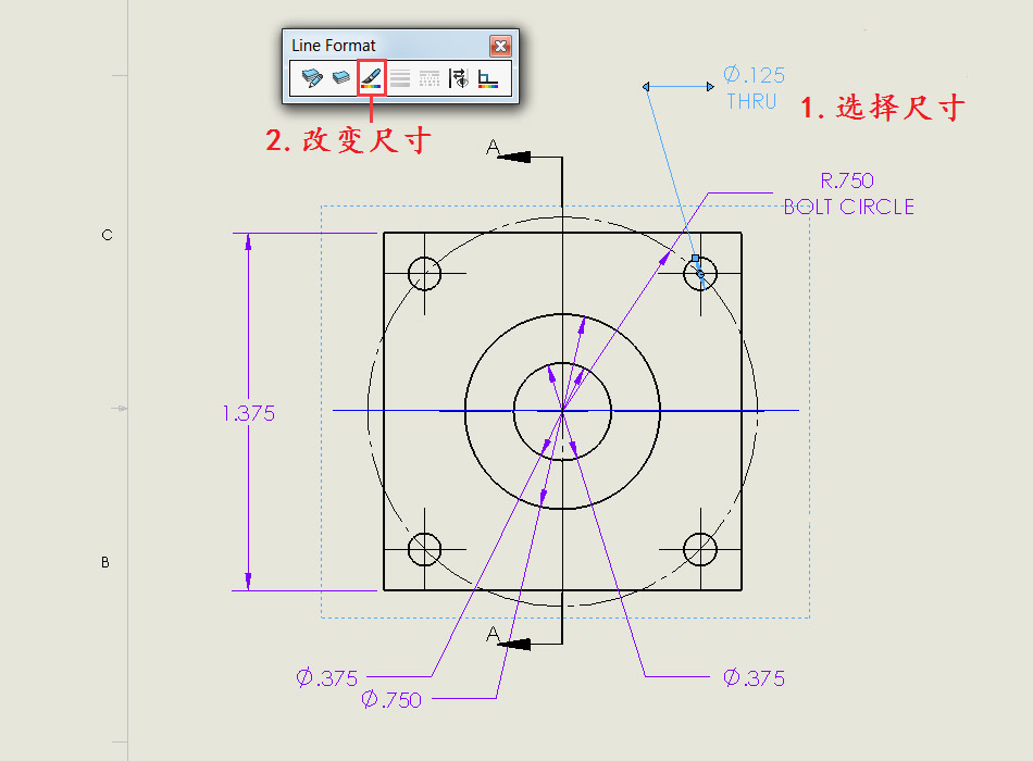 在SolidWorks中，如何区分尺寸线？